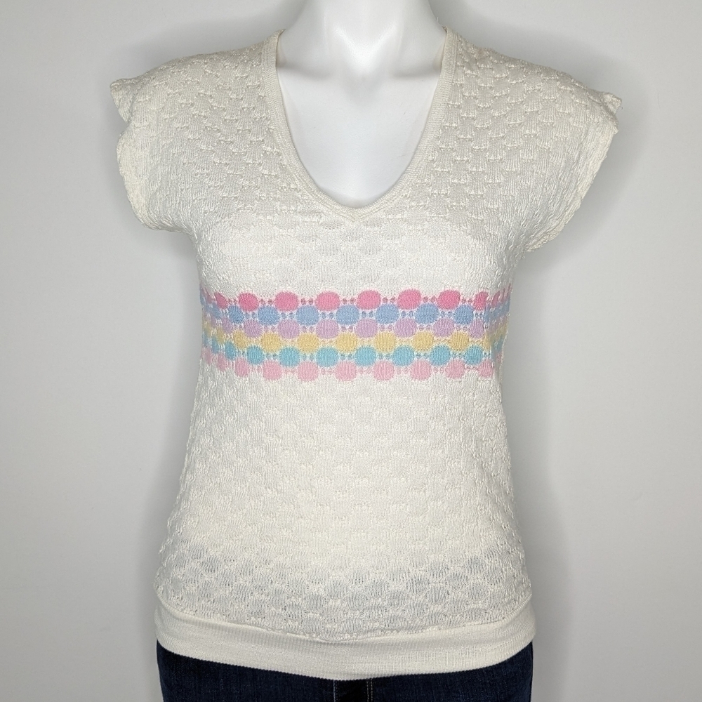 ✨3/$15 Vintage Synes of California white pastel stripe v neck sweater L